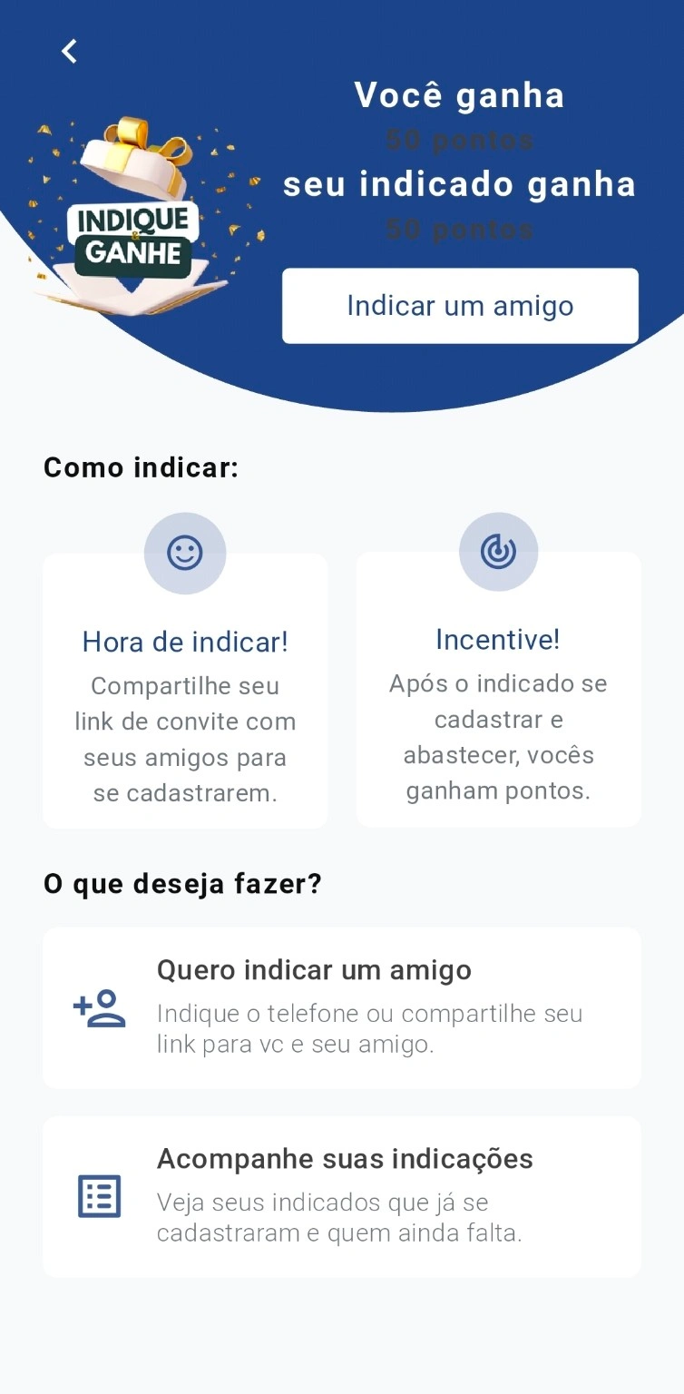 Indique amigos e ganhe pontos