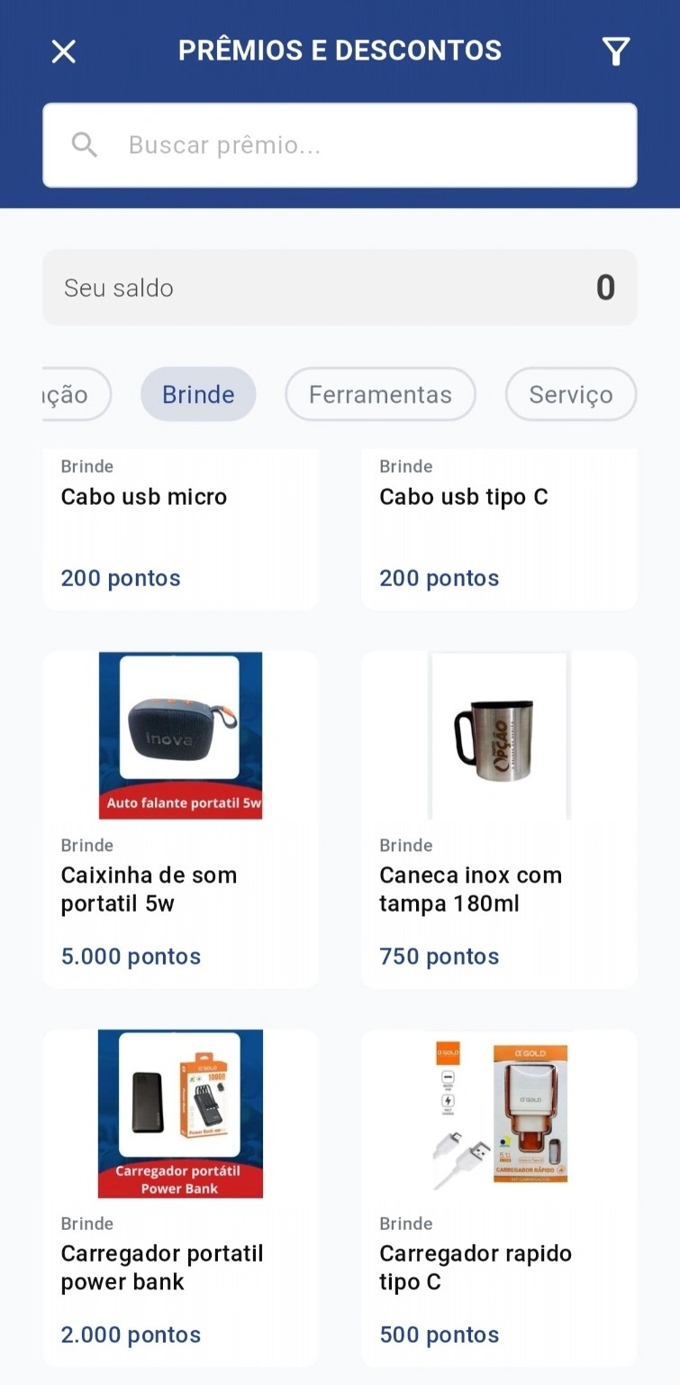 Catálogo de prêmios e brindes